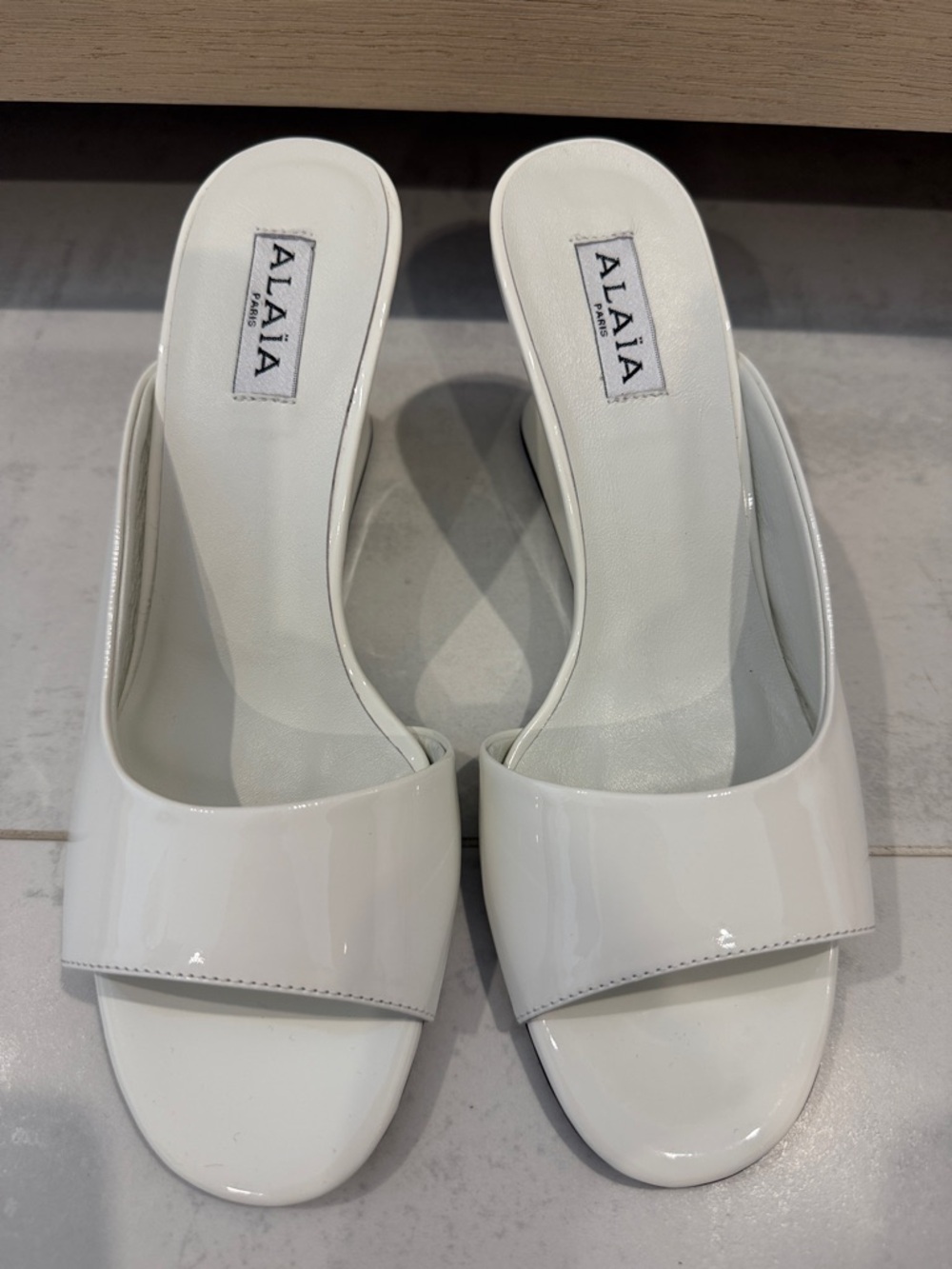 Alaia White Patent Slide Sandals size 38 (8). Authentic